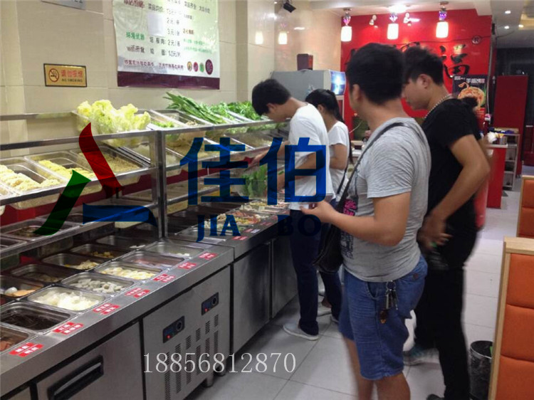 不锈钢小菜冰柜 自助餐台 自助餐点菜柜  麻辣烫点菜柜  开槽的保鲜工作台  开槽的厨房操作台
