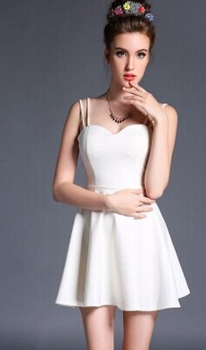 新品夏装 欧美女装纯色短款甜美吊带连衣裙