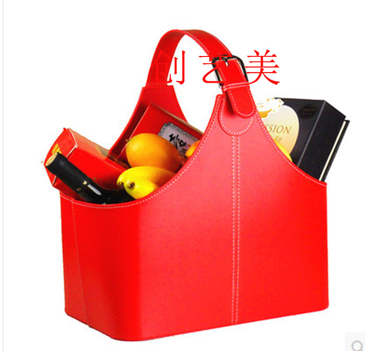 大红色皮革礼品篮 水果礼篮 中秋新年礼品皮手提篮 厂家直销  氷果礼篮  手提礼篮