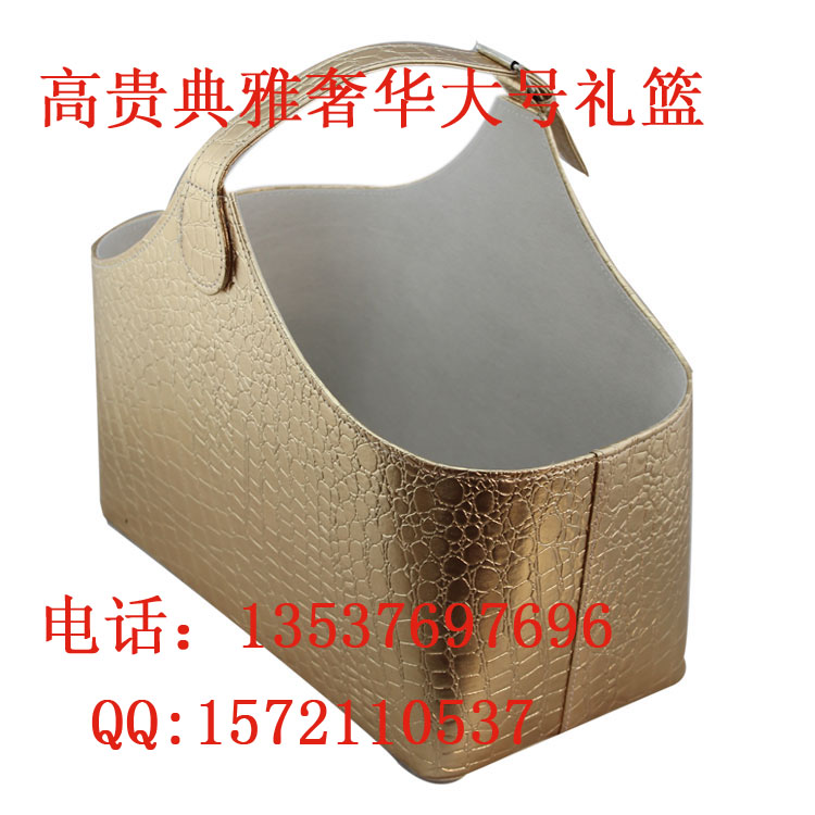 大红色皮革礼品篮 水果礼篮 中秋新年礼品皮手提篮 厂家直销  氷果礼篮  手提礼篮