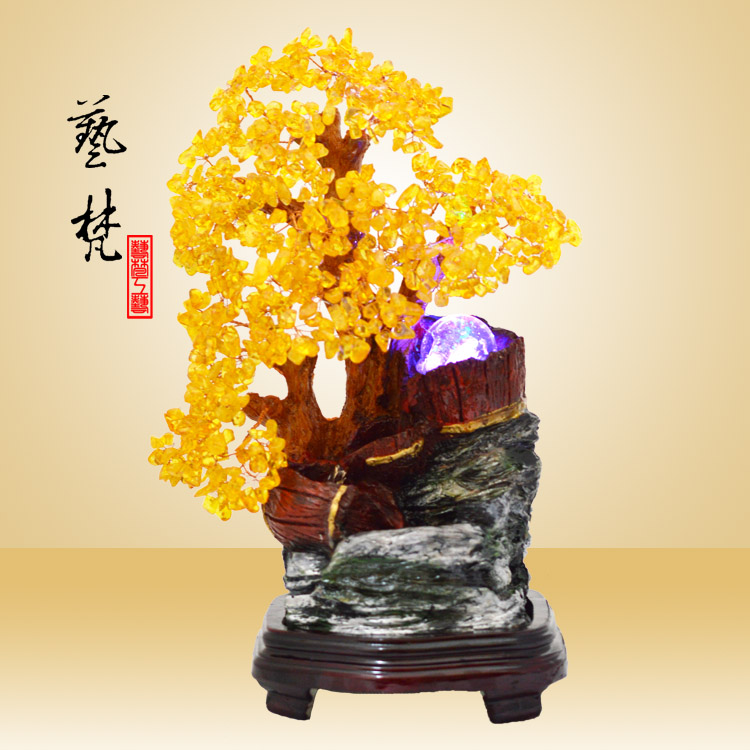 厂家直销树脂工艺品水景滚动假山流水工艺品摆件商务礼品一手货源  水晶树