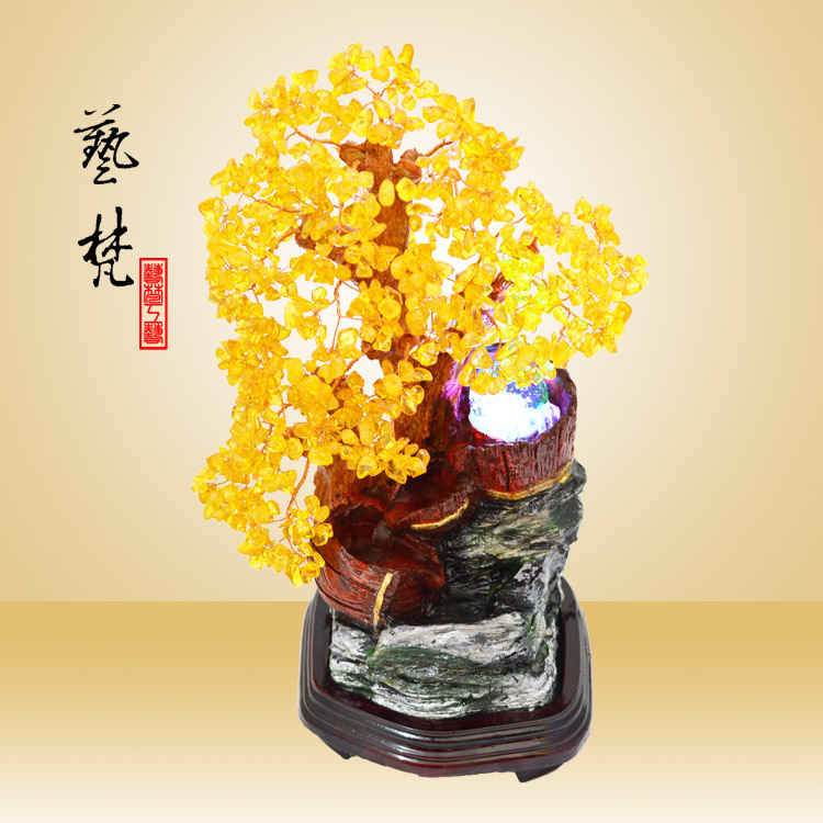 厂家直销树脂工艺品水景滚动假山流水工艺品摆件商务礼品一手货源  水晶树