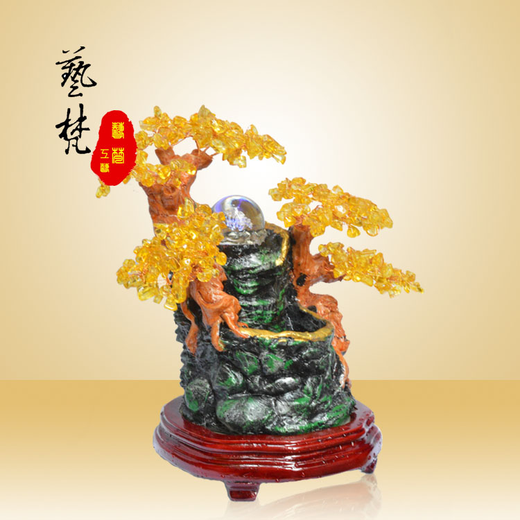 艺梵树脂工艺品流动水景家居装饰品摆件乔迁开业高档商务礼品批发  水晶树  招财树