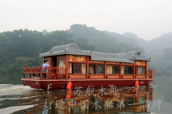 14米餐饮画舫船 木质画舫观光餐饮船