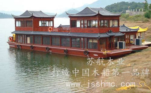 14米餐饮画舫船 木质画舫观光餐饮船