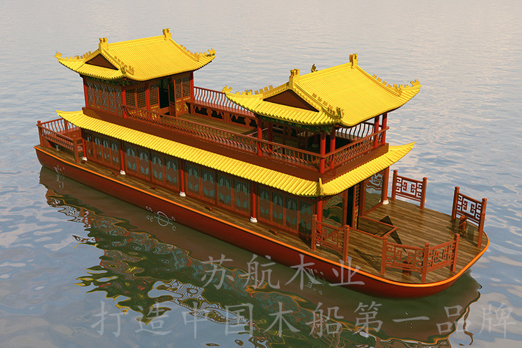 14米餐饮画舫船 木质画舫观光餐饮船