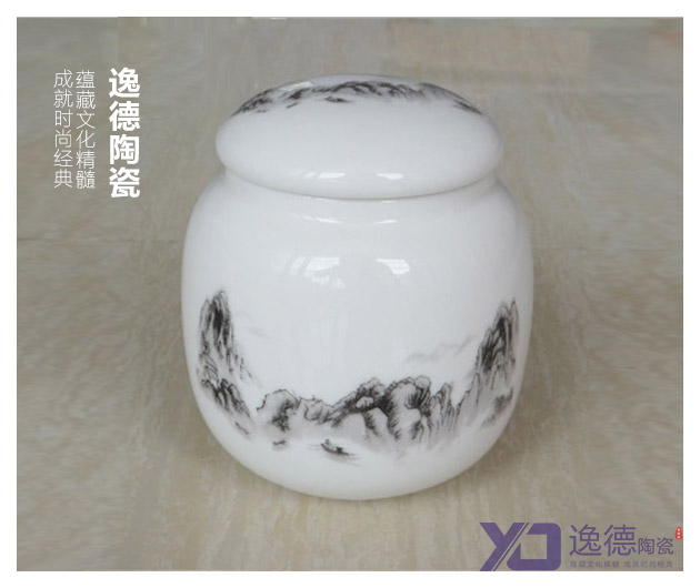 中国红瓷茶叶罐 墨彩山水陶瓷茶叶罐&nbsp;&nbsp;高档手绘陶瓷罐&nbsp;&nbsp;景德镇陶瓷罐子厂&nbsp;&nbsp;粉彩瓷茶叶罐