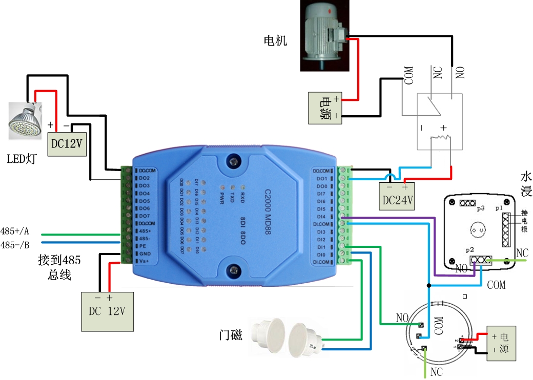 康耐德C2000 MD88,8路输入8路输出智能数字量采集器 开关量转485